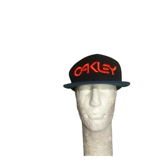 Oakley Orange Embroidered Letters Black Blue Snapback Hat Cap - Picture 2 of 7